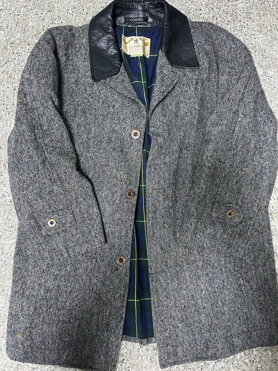 일제 소가죽카라 체크코트 사이즈 105-110 상품이미지1