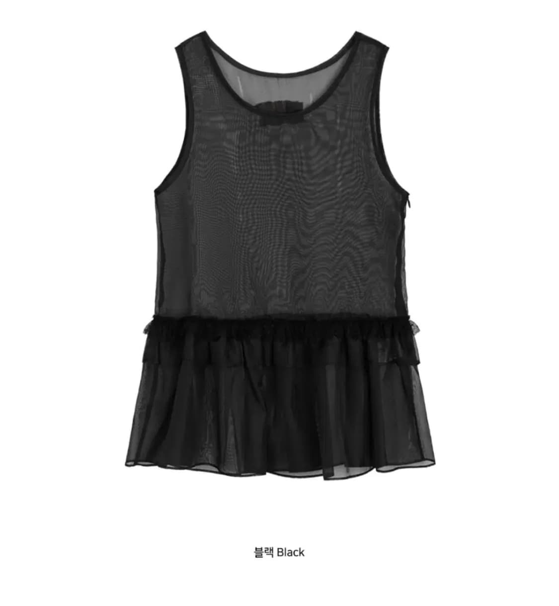 오헤시오 프릴 레이스 레이어드 슬리브리스 탑 블랙 상품이미지1