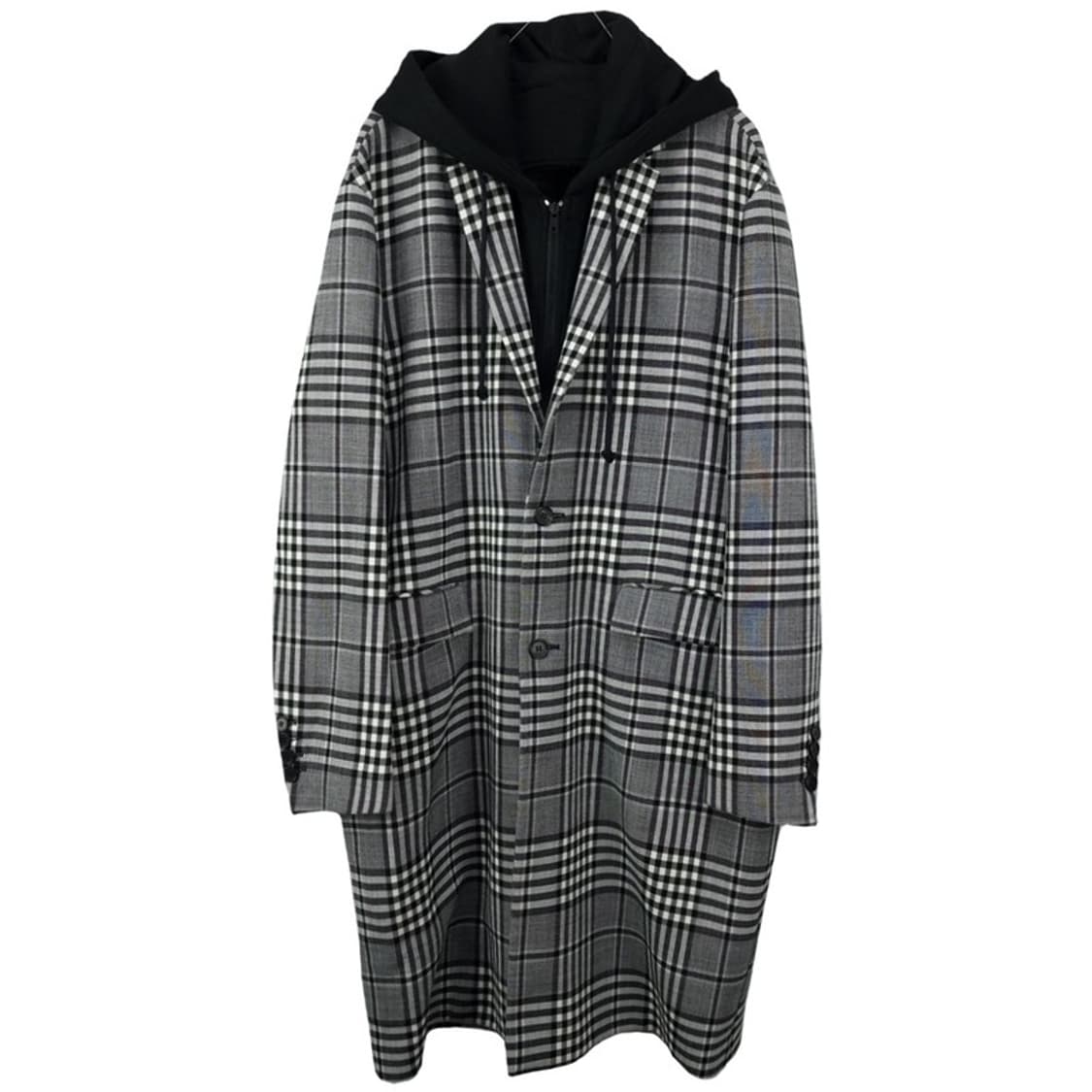 [준지] 18 F/W 후드 레이어링 오버사이즈 체크 롱 코트 P01549 상품이미지2