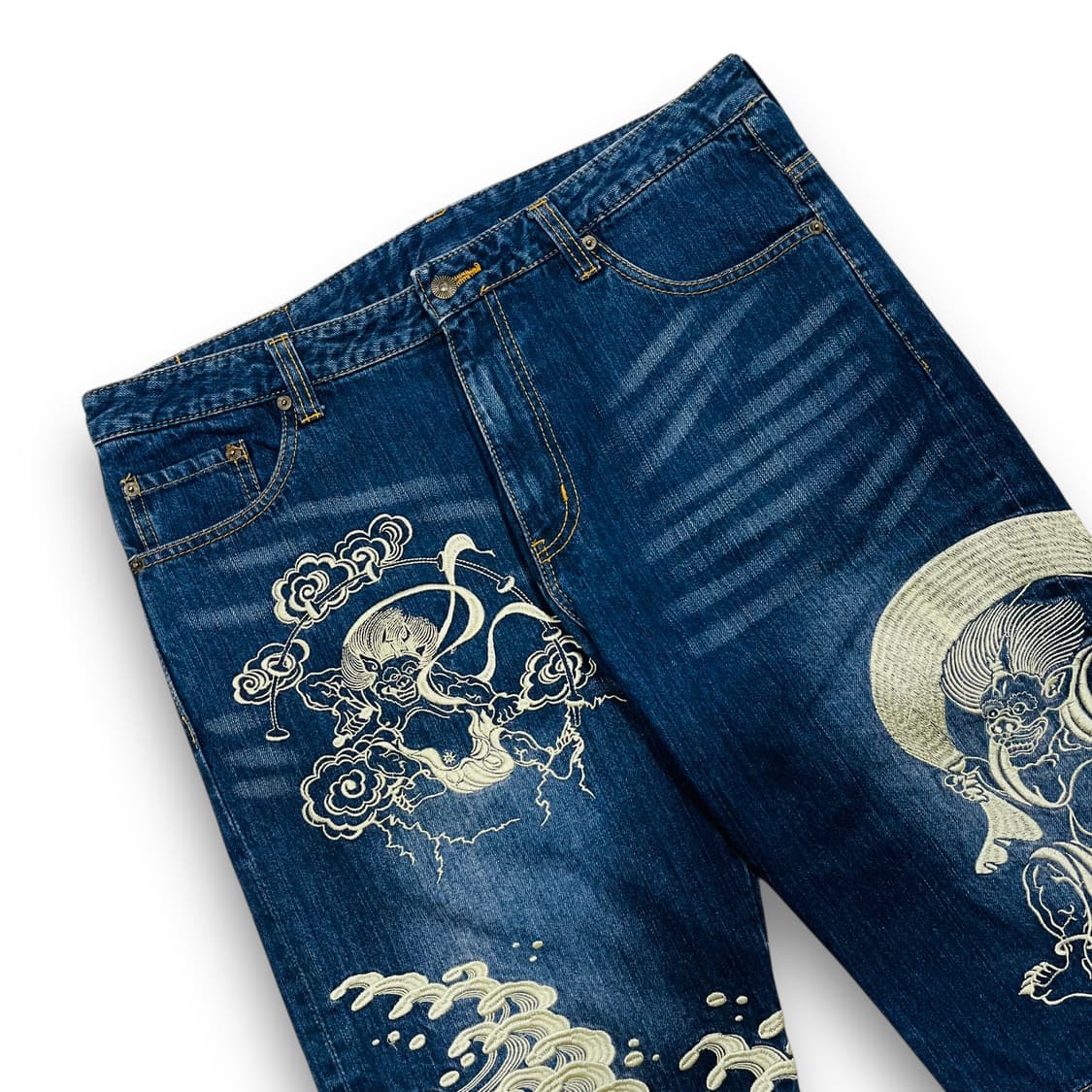 백화요란 오리엔탈 풍신뇌신 자수 데님 하프팬츠 상품이미지2