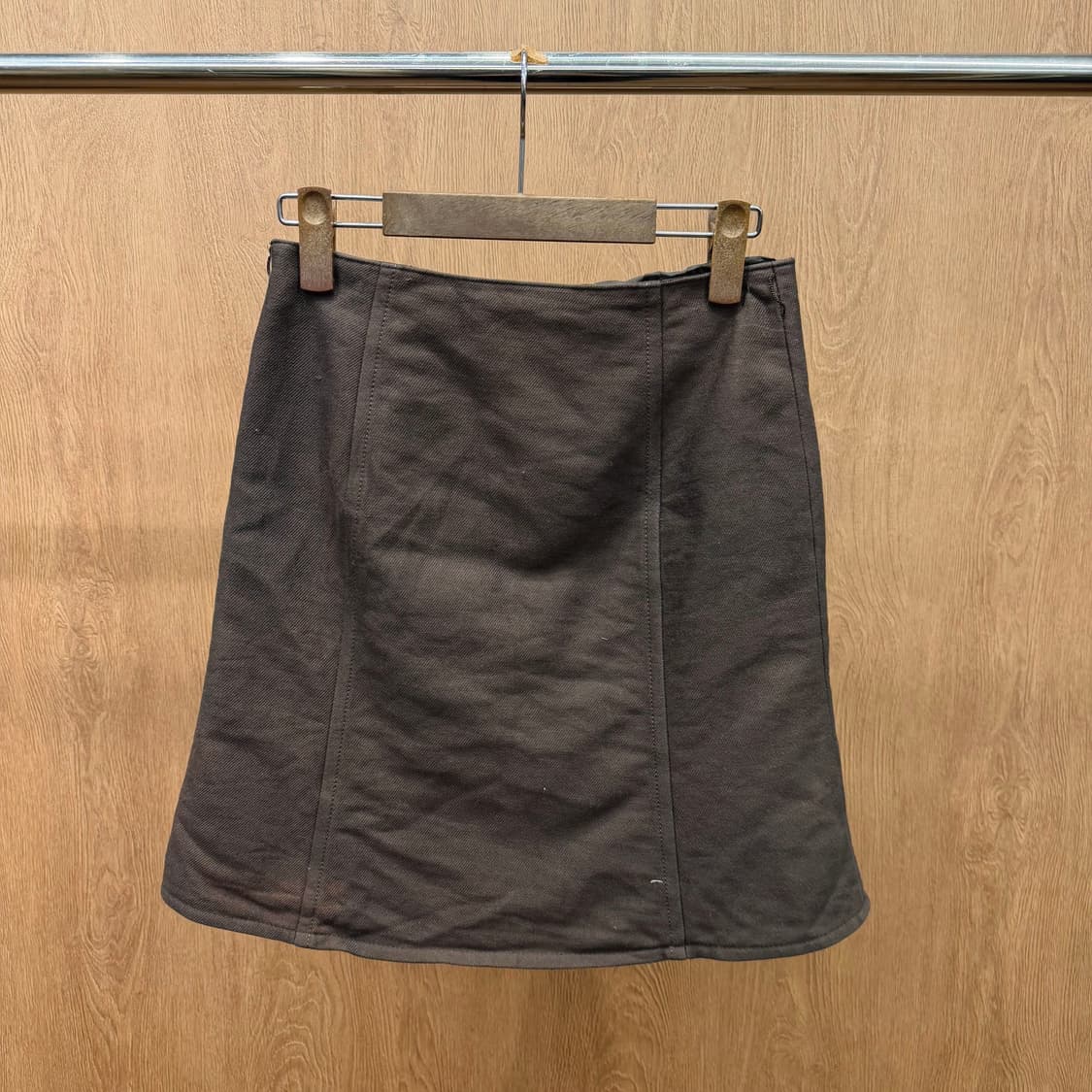 버버리 블루 라벨 울 코튼 미니 스커트 절개 디테일 A라인 브라운 상품이미지3