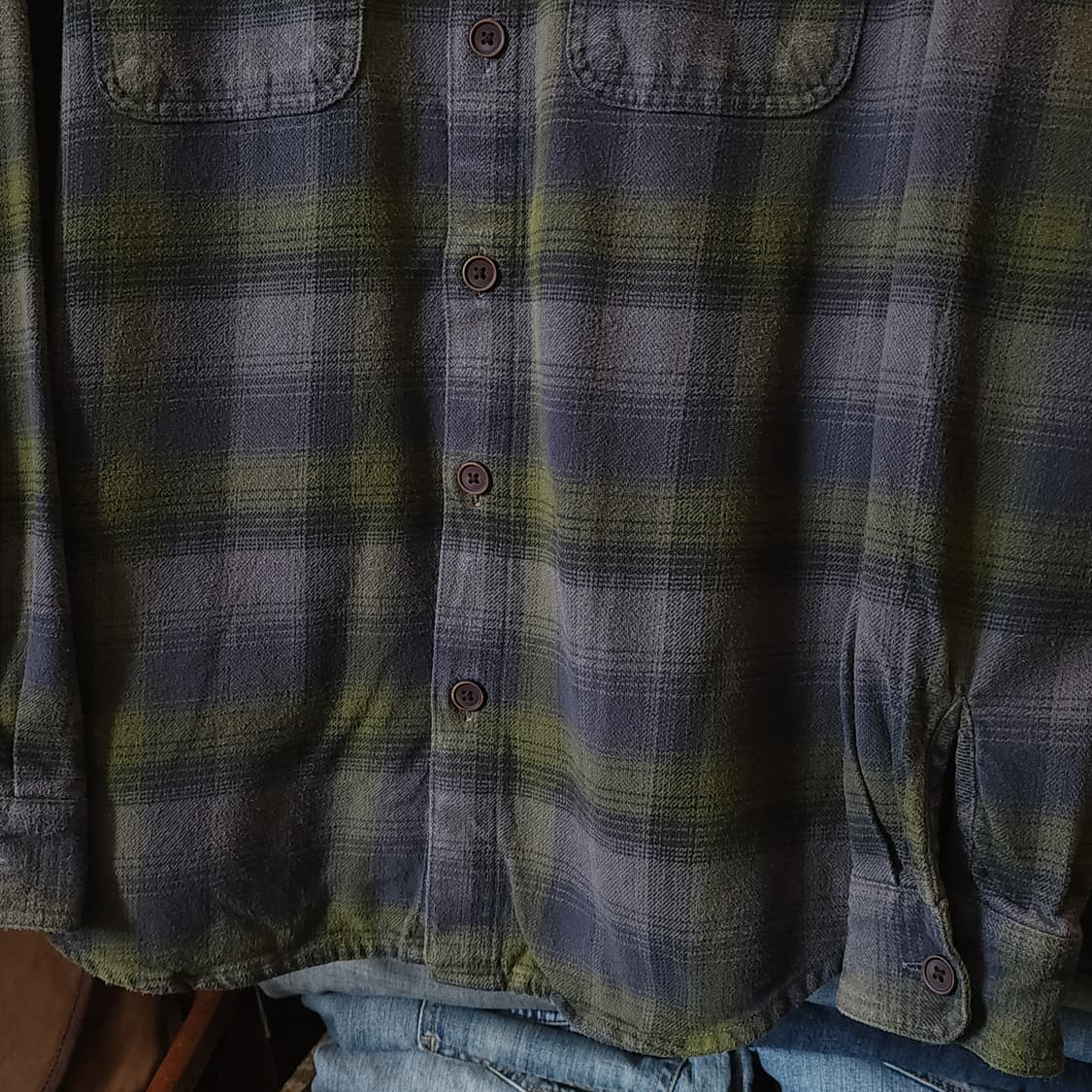 90s 아메리칸 빈티지 체크셔츠 헤비 플란넬 워크셔츠 퍼플 그린 m 상품이미지9