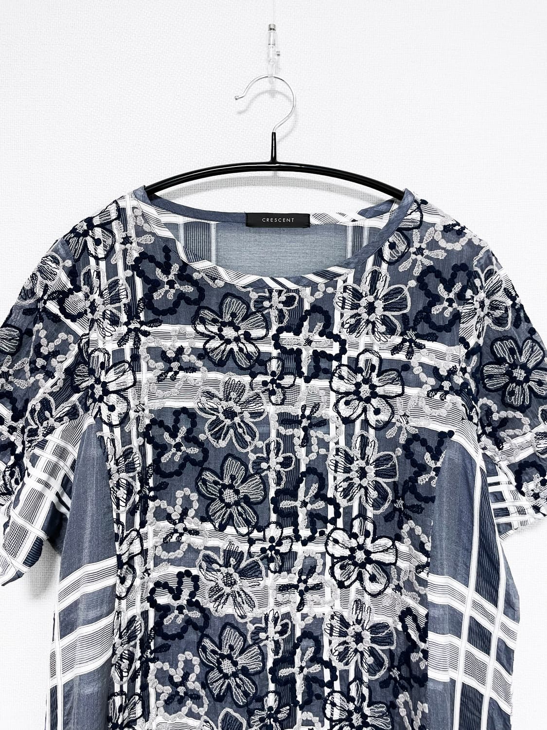 Sheer Flower Check Dress - Navy 상품이미지5