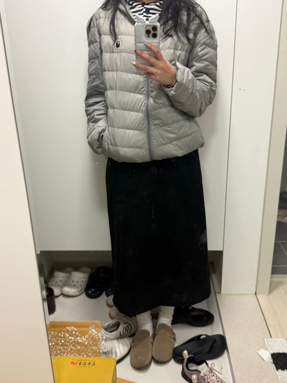 [착샷O]베이프 후드 경량패딩 그레이 상품이미지5