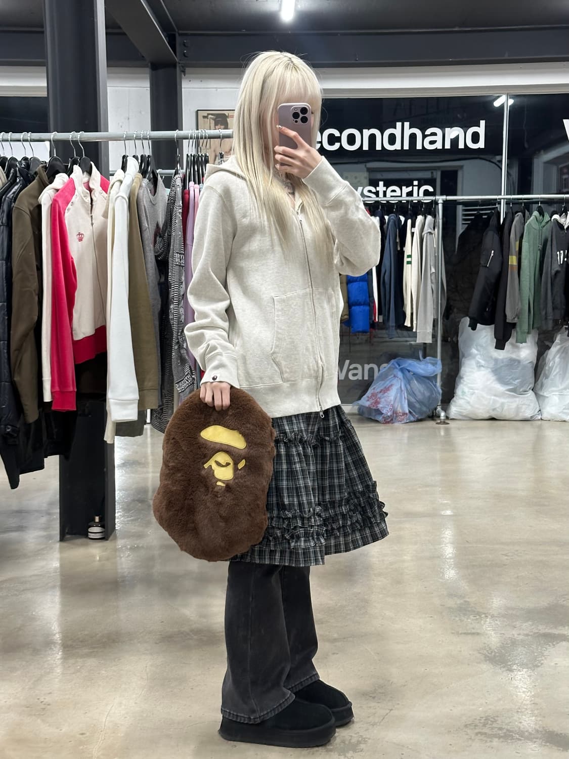 베이프 백프린팅 마일로 해골 후드 집업 상품이미지3