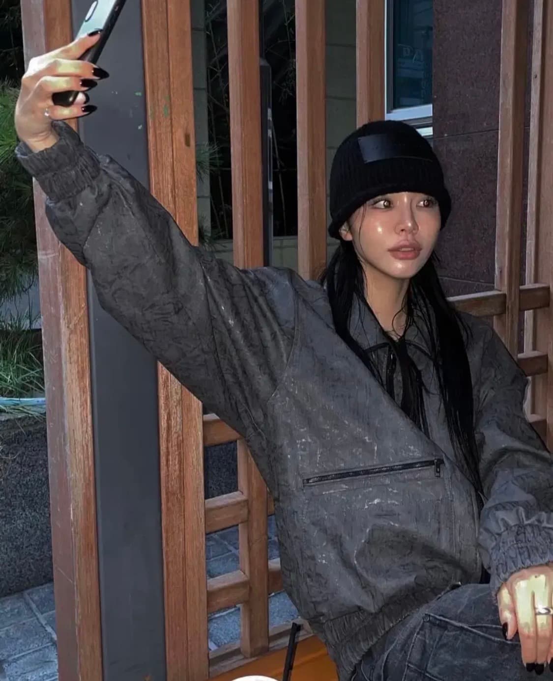 트리밍버드 하이넥 레더 블루종 상품이미지5