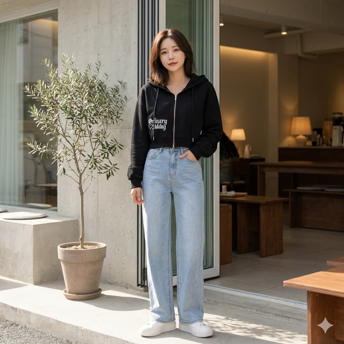 오디너리 홀리데이 크롭 후드 집업 상품이미지1