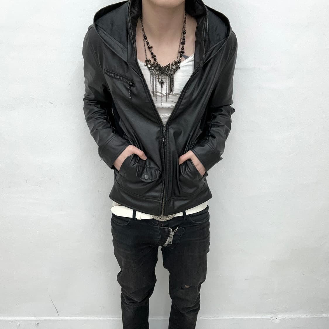 Xfrm layered hood leather jacket 상품이미지1