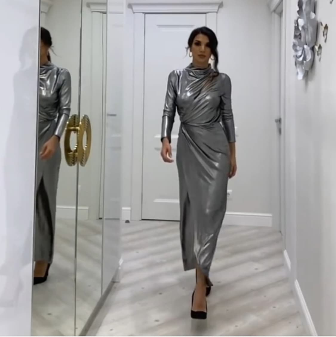 새상품) 자라 실버 메탈릭 맥시 드레스 XS 연말프롬파티 연주회 롱원피스 상품이미지1