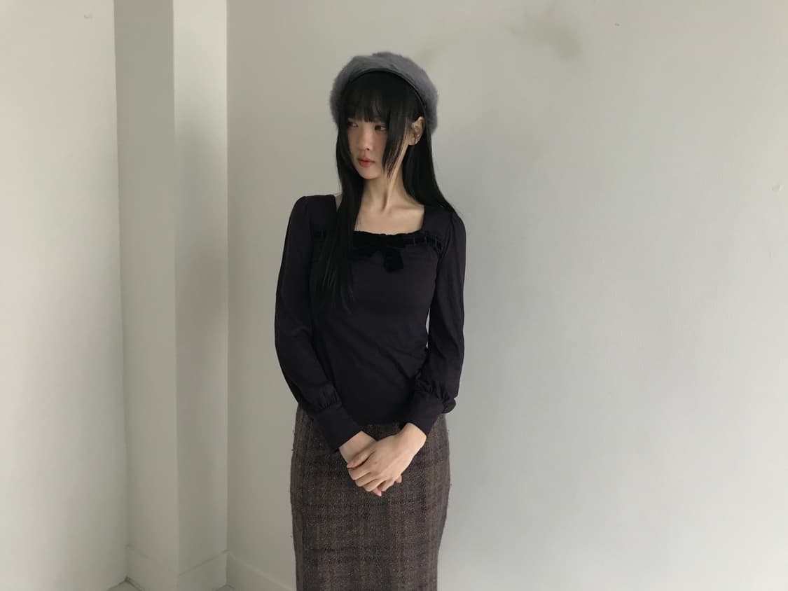 Velvet Ribbon Square Neck Sleeve T 상품이미지2