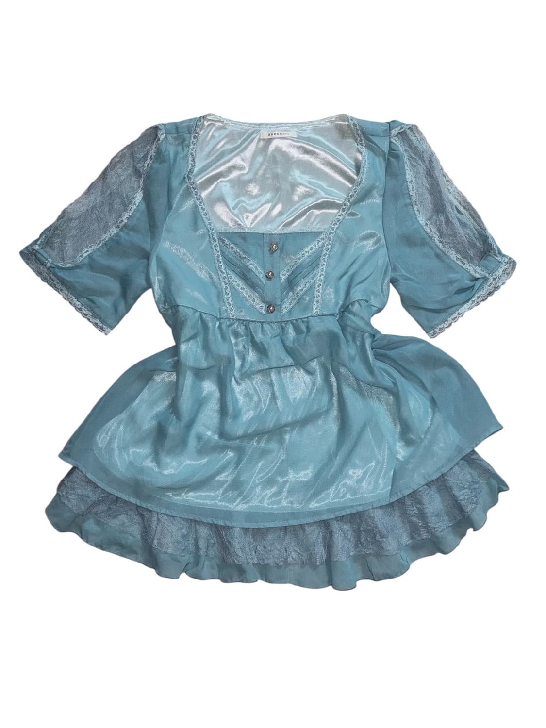 Axes femme mint green lace satin blouse 상품이미지1