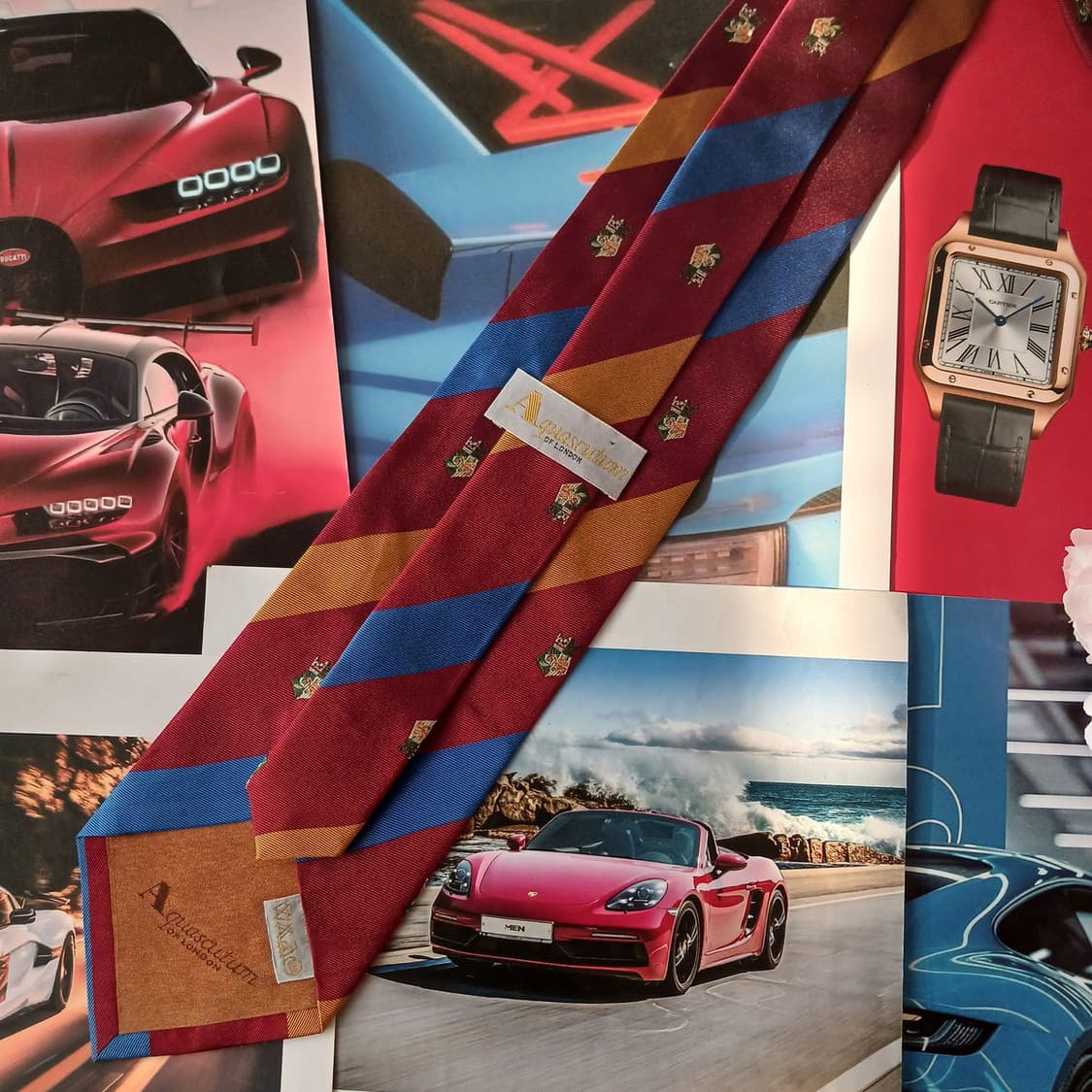 아쿠아스큐텀 와인 스트라이프 엠블럼 넥타이 9.5cm A등급 A19113 상품이미지4