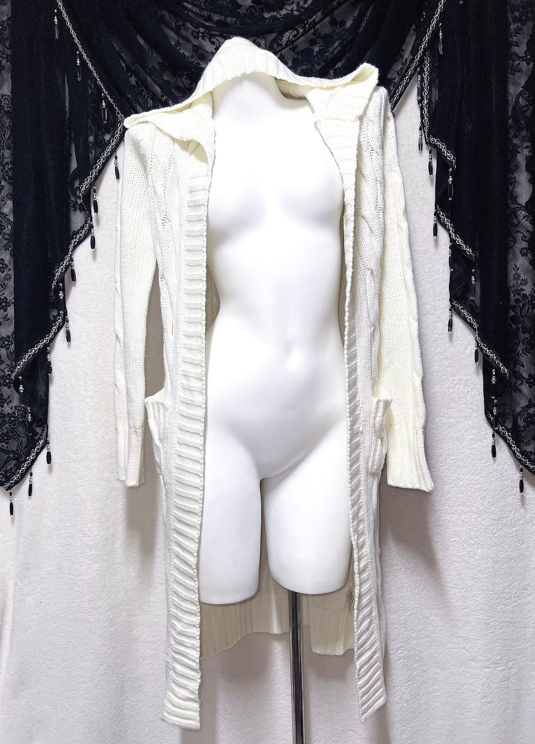 화이트 니트 꽈배기 후드 롱가디건 달천 로맨틱갸루 로걀 윈터페어리 핀터 상품이미지6