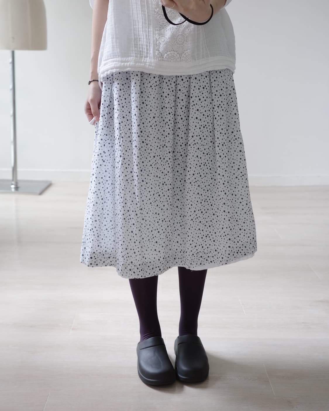 Retro dot flared skirt 상품이미지3