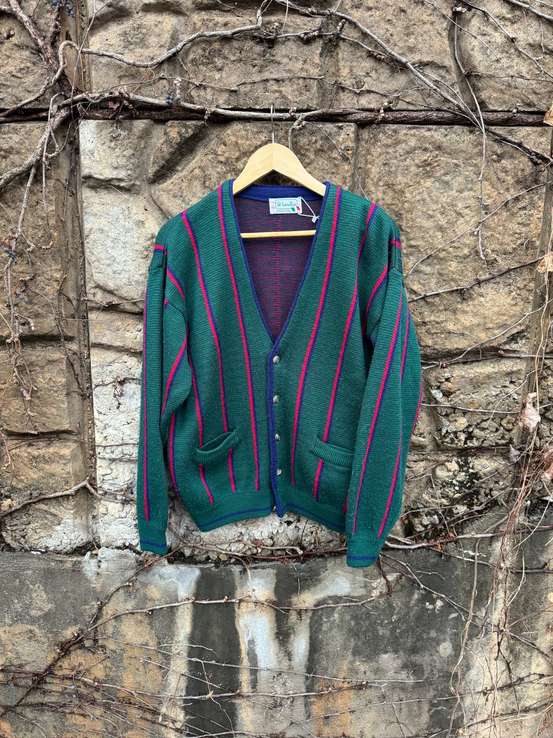 80~90s 베네통 울 스트라이프 니트 가디건 made in italy 상품이미지1