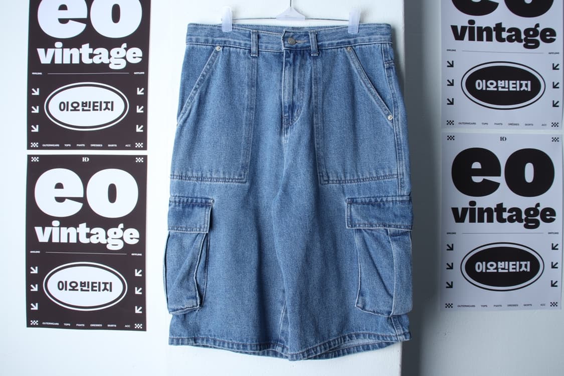 (L-XL) 꼼파뇨 반바지 팬츠 버뮤다 카고 연청 아메카지-P9936 상품이미지2