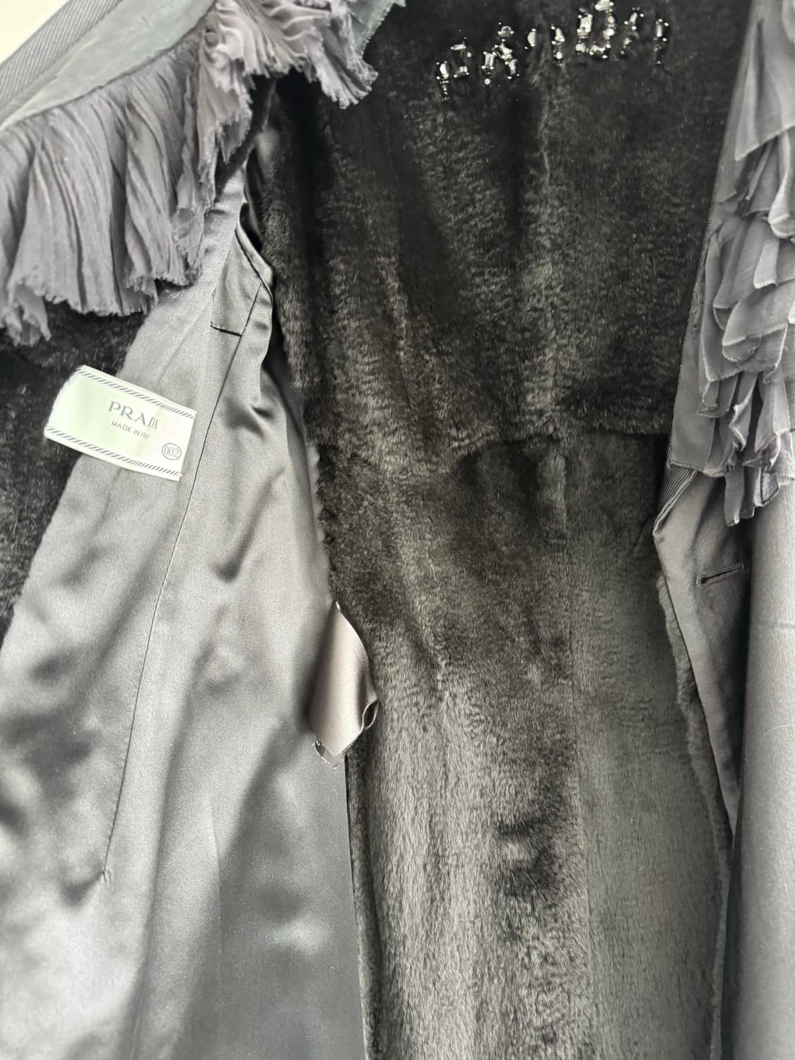 [PRADA] 프라다 아카이브 리얼 콜린스키 퍼 라이닝 울-실크 코트 상품이미지7