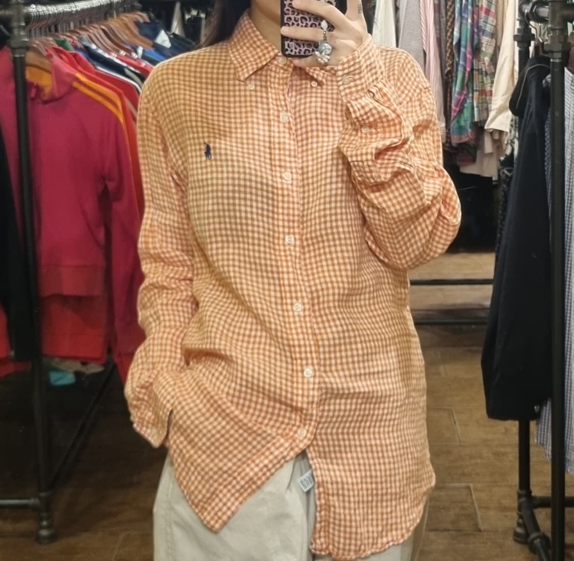 [Hi] polo 폴로 긴팔 체크셔츠 오렌지 상품이미지2
