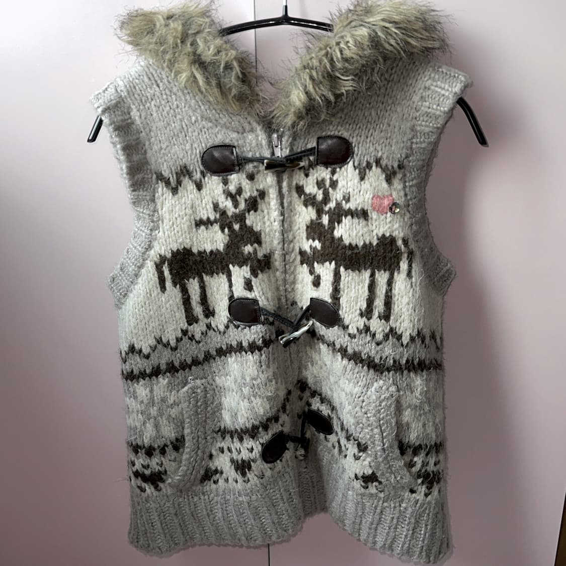 올리브데올리브 라떼갸루 퍼후드 노르딕 니트조끼 집업 상품이미지2