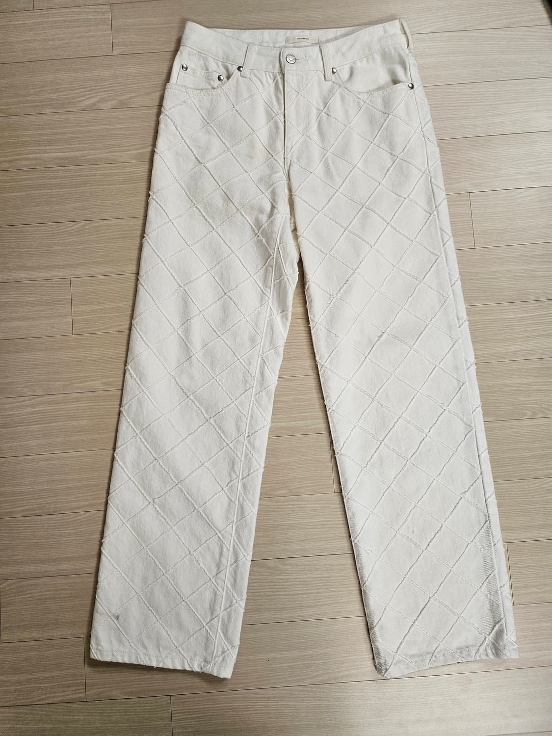 문선 MOONSUN 체크 화이트진 상품이미지1