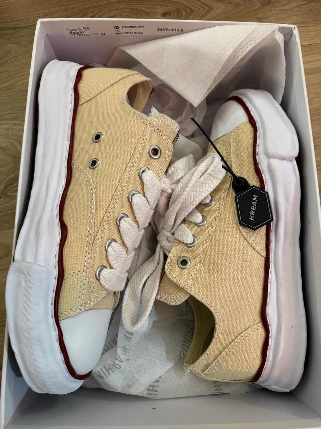 메종 미하라 야스히로 피터슨 OG 솔 캔버스 로우탑 스니커즈 내츄럴 상품이미지1