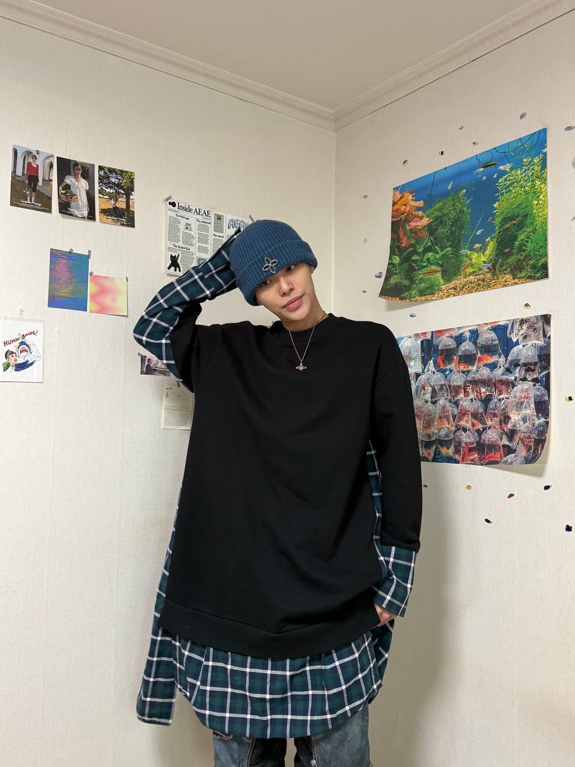 [정품]준지 체크 레이어드 맨투맨 상품이미지2