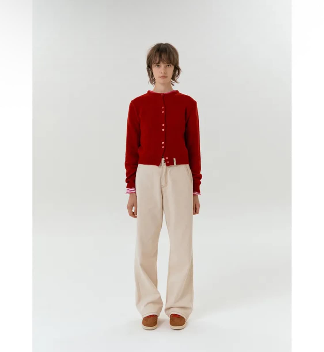 싱킹디퍼 이모지 자가드 U넥 가디건 레드 가디건 상품이미지2