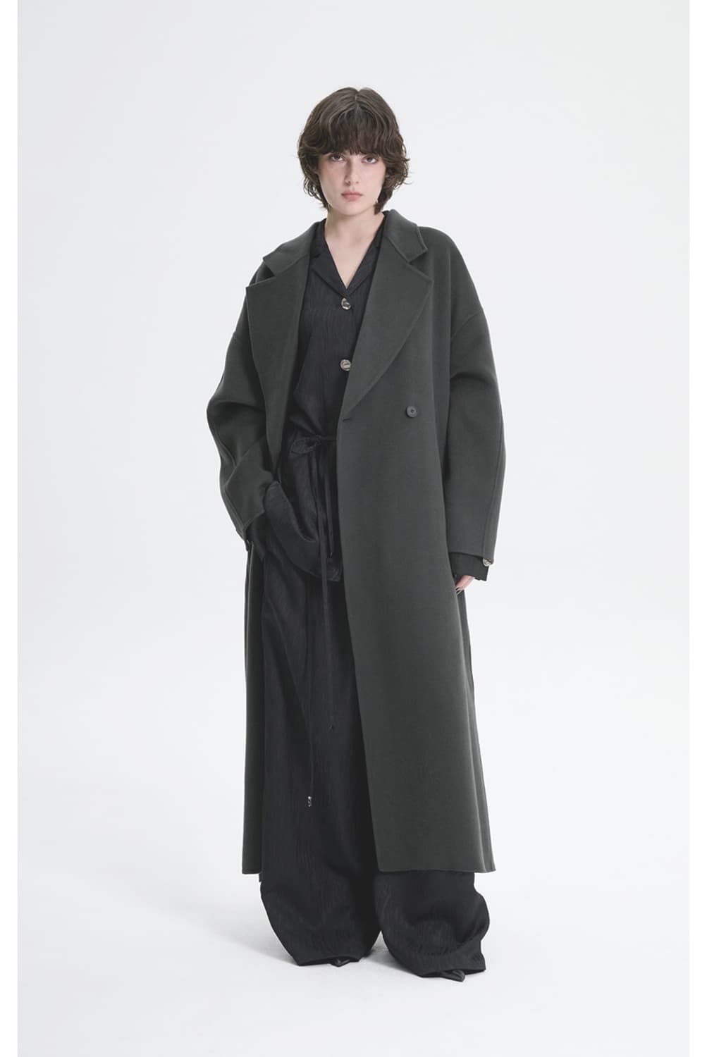 트리밍버드 핸드메이드 와이드 롱 코트 [다크그레이] 상품이미지1