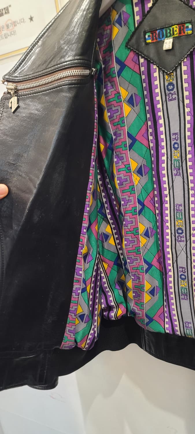 ROBER 블랙&브라운 가죽 배색 자켓 상품이미지6