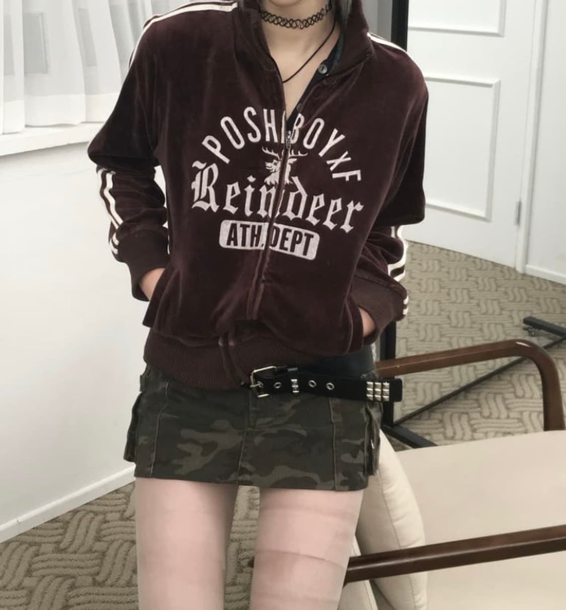 빈티지 벨벳 레드브라운 트랙 집업 상품이미지4