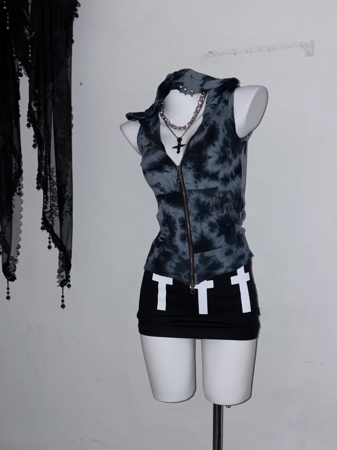 투웨이 딱붙 나시 후드집업 고스펑크 와투케 00s 갸루 상품이미지2