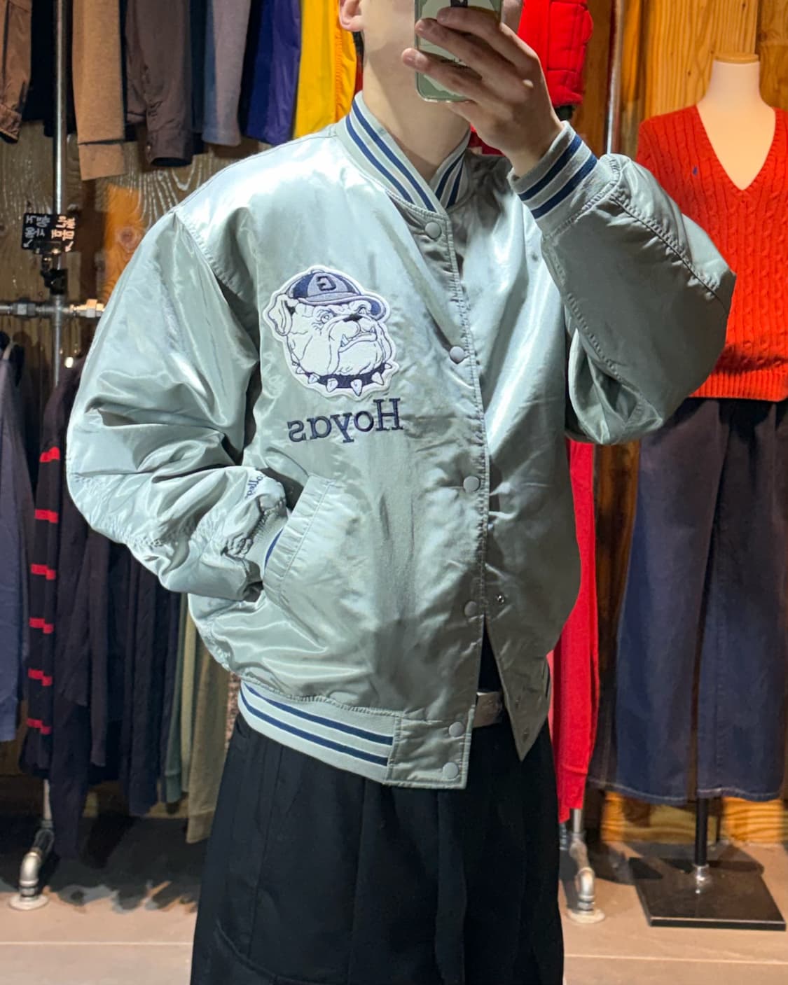 L U.S. College Hoyas 불독패치 사틴 실버 블루종 상품이미지1