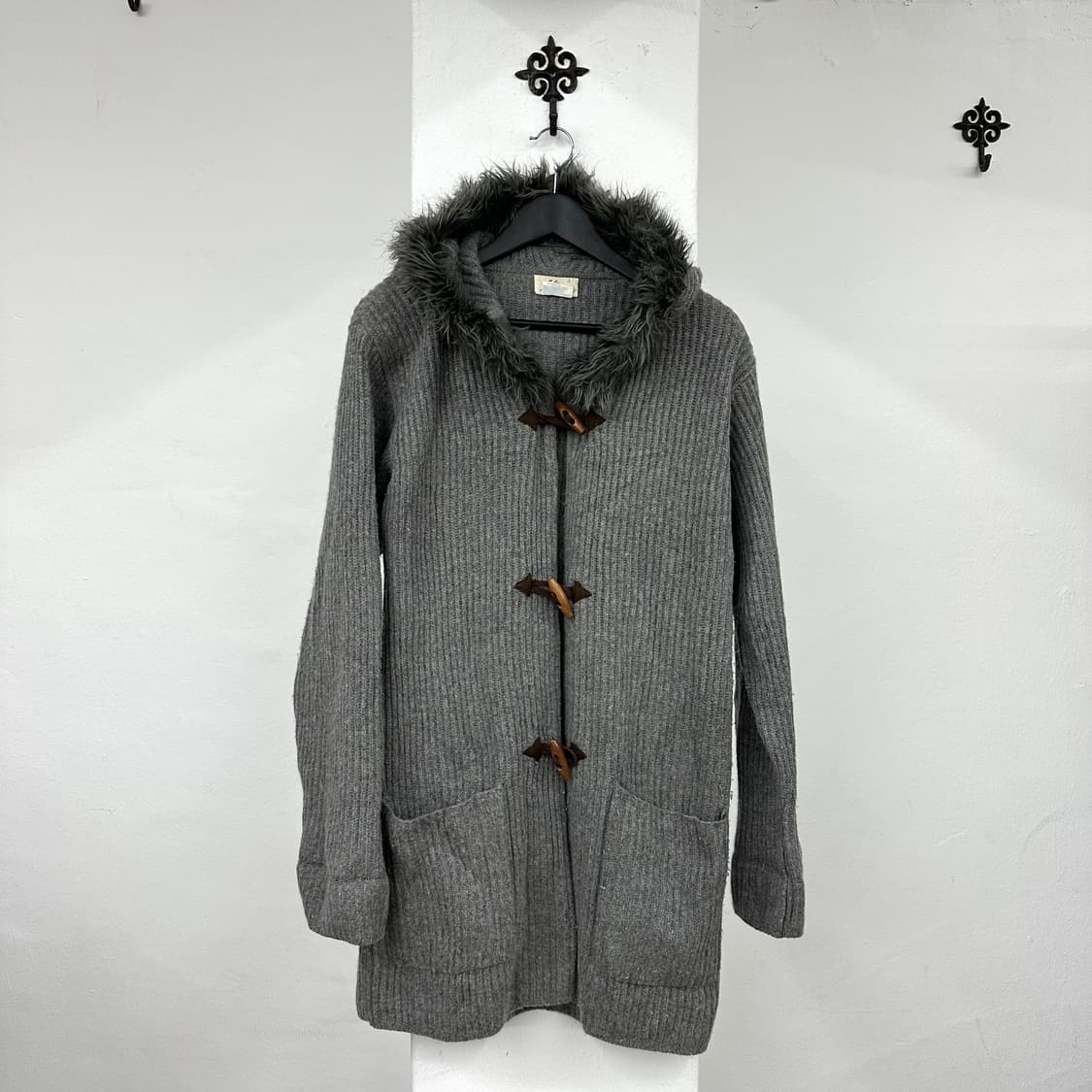 Grey fur hood duffle coat 상품이미지1