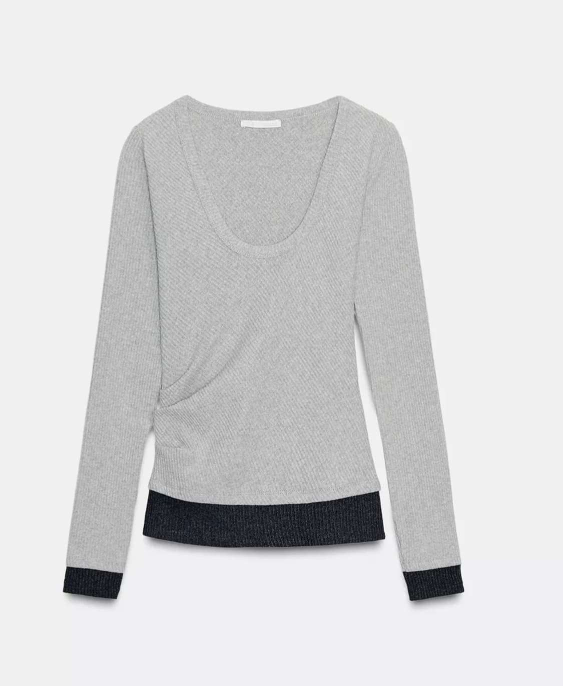 ZARA 자라 더블 드레이프 이펙트 티셔츠, 자라 배색 셔링 라운드  상품이미지4