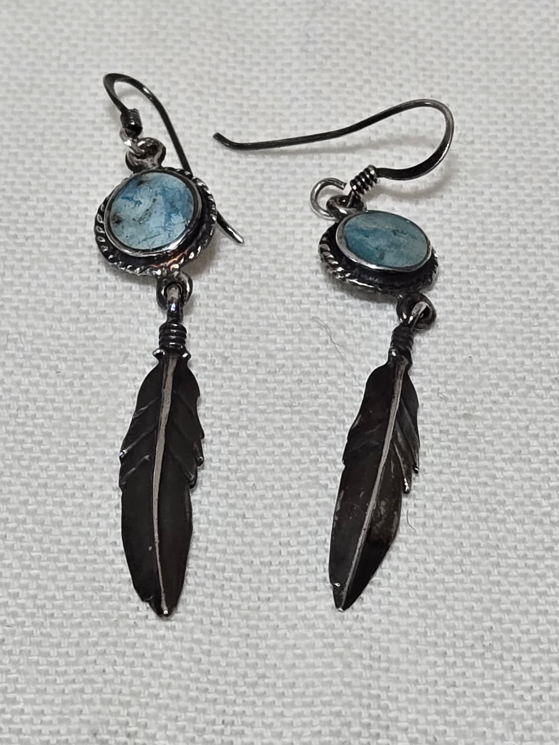 페루 빈티지 블루 오팔톤 깃털 드롭 실버 925이어링 상품이미지1