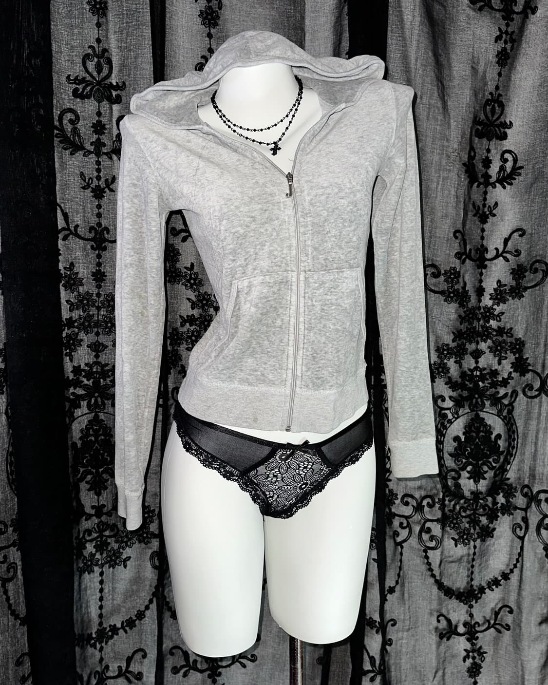 gray velvet zip-up 상품이미지3