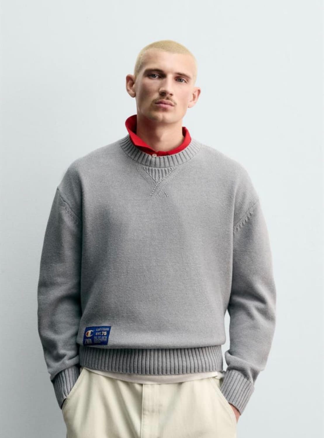 자라 x 챔피온 스트라이프 패치 스웨터 그레이 (L) 상품이미지2