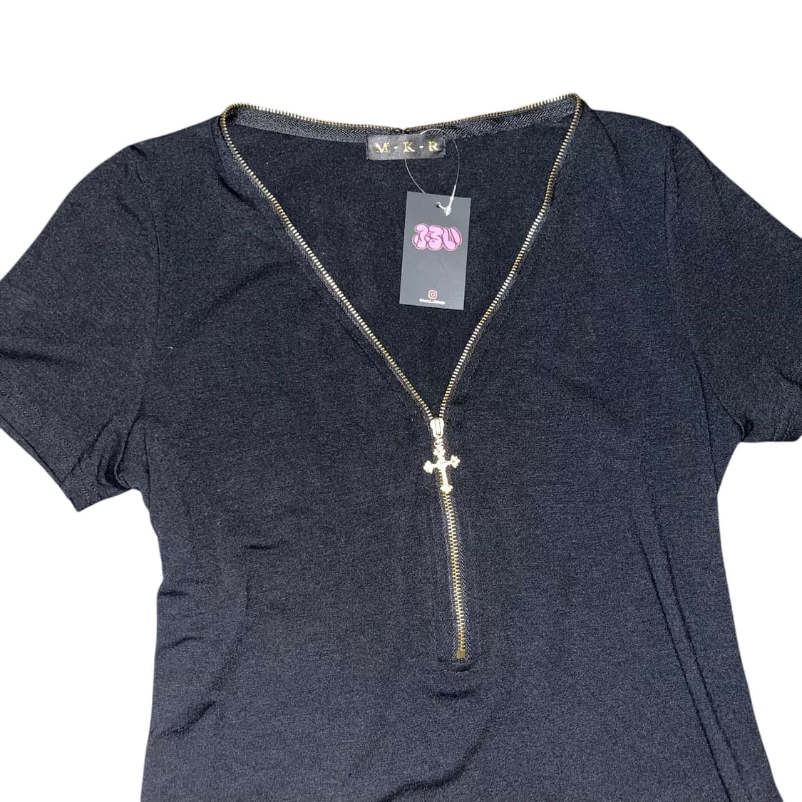 M.K.R 엠케이알 밑단자수 십자참 지퍼 반팔티 펑크y2k갸루 상품이미지5