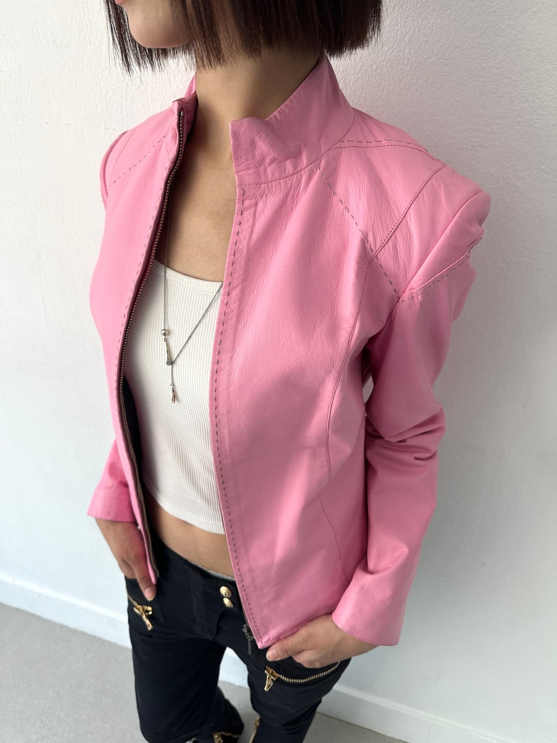 베르사체 베르수스 2000s 핑크 램스킨 레더 자켓 상품이미지3