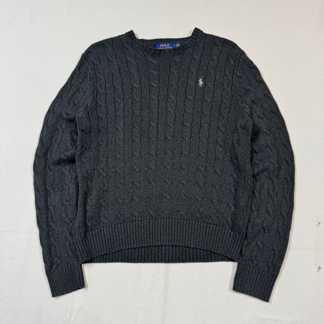 M) 폴로 랄프로렌 코튼 케이블 꽈배기 라운드넥 니트 차콜 상품이미지1