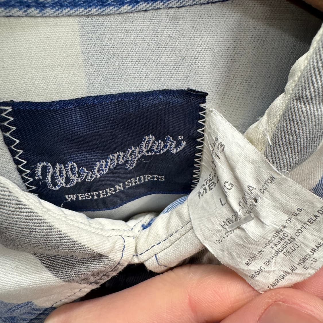 00s 랭글러 스트라이프 웨스턴 셔츠 전면 투포켓 포인트 블루 화이트 상품이미지5