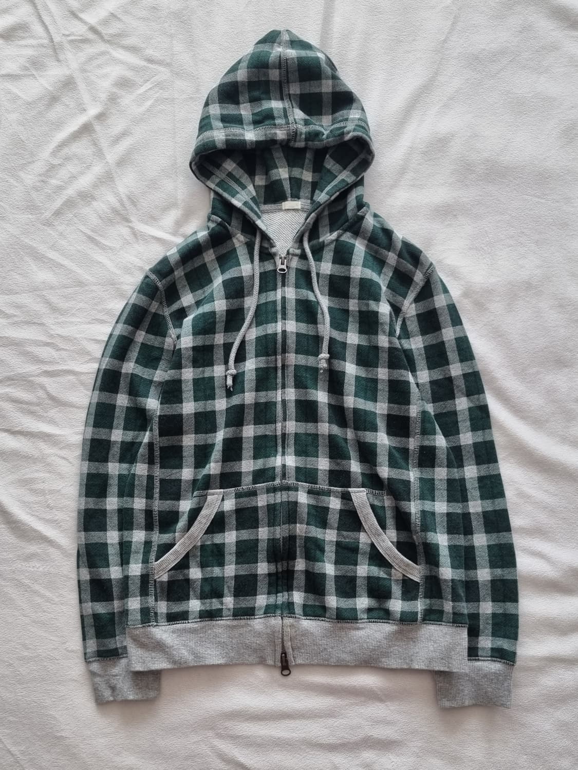 빈티지 모리걸 하구미 그린 체크 후드집업 상품이미지1