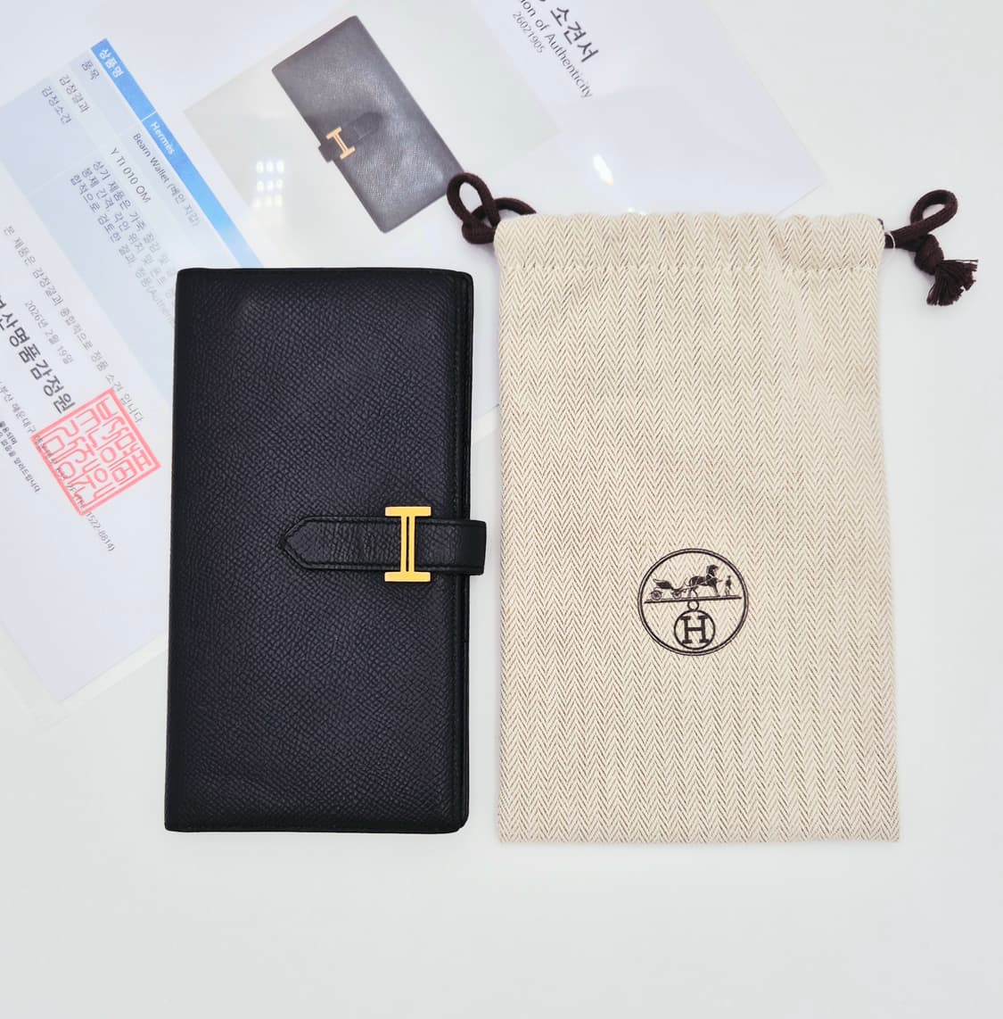 [중고명품셀렉트]에르메스 베안(Béarn) 장지갑 골드 H 버클 Y각인 상품이미지10