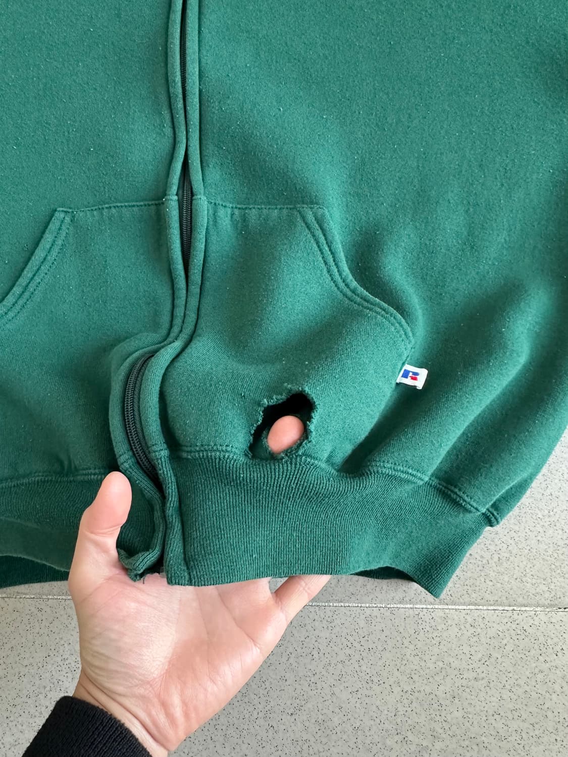 90s 빈티지 러셀 후드집업 그린 XL USA 상품이미지6