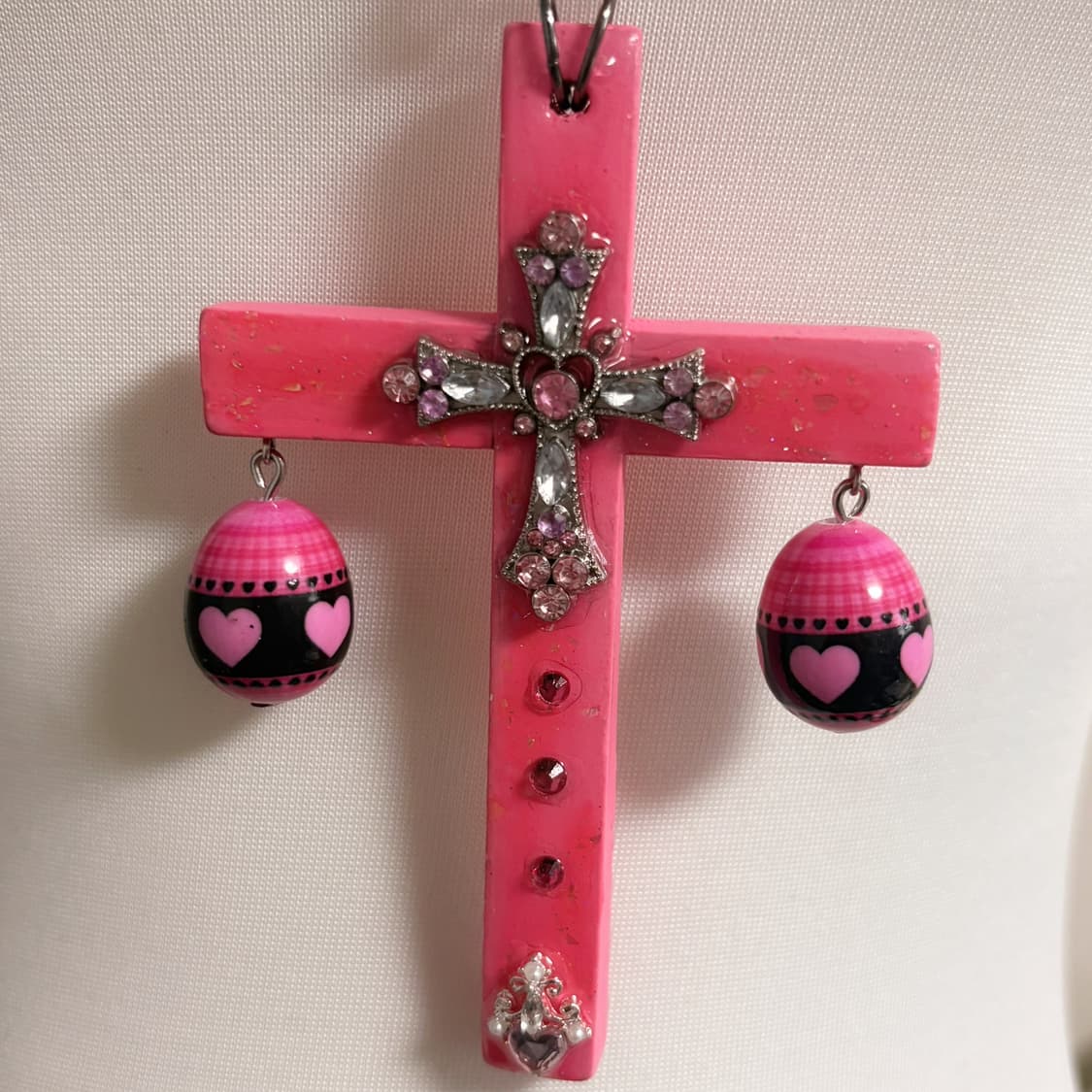 엔젤러브 커스텀 캐캐체 수호알 큐빅 십자가 체인 레이어드 핑크목걸이 상품이미지2