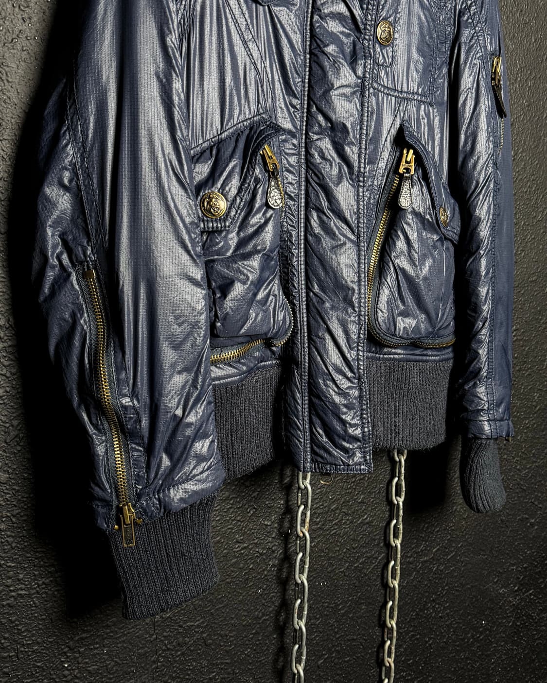 Blue Fur-Trim Hooded Bomber Jacket 상품이미지4