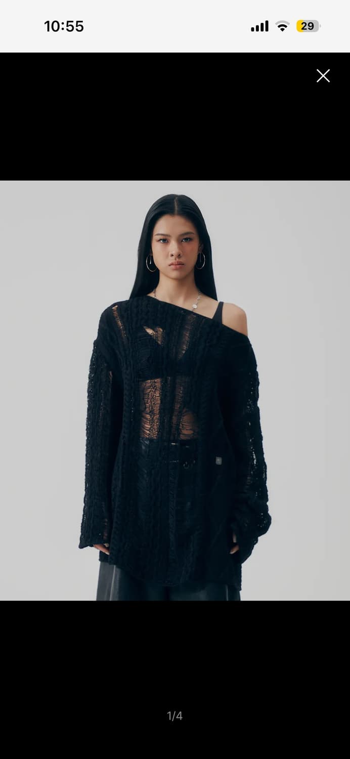 트리밍버드 Mix Damage Twist Knit 블랙  상품이미지1