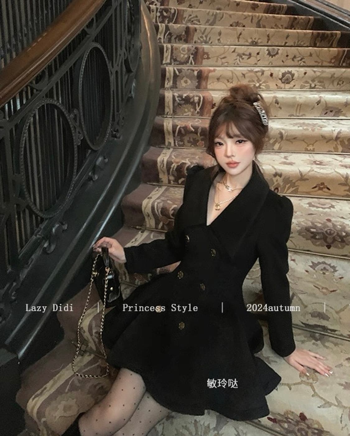 Lady DiDi 햅번블랙 더블버튼 하프 드레스코트 상품이미지6