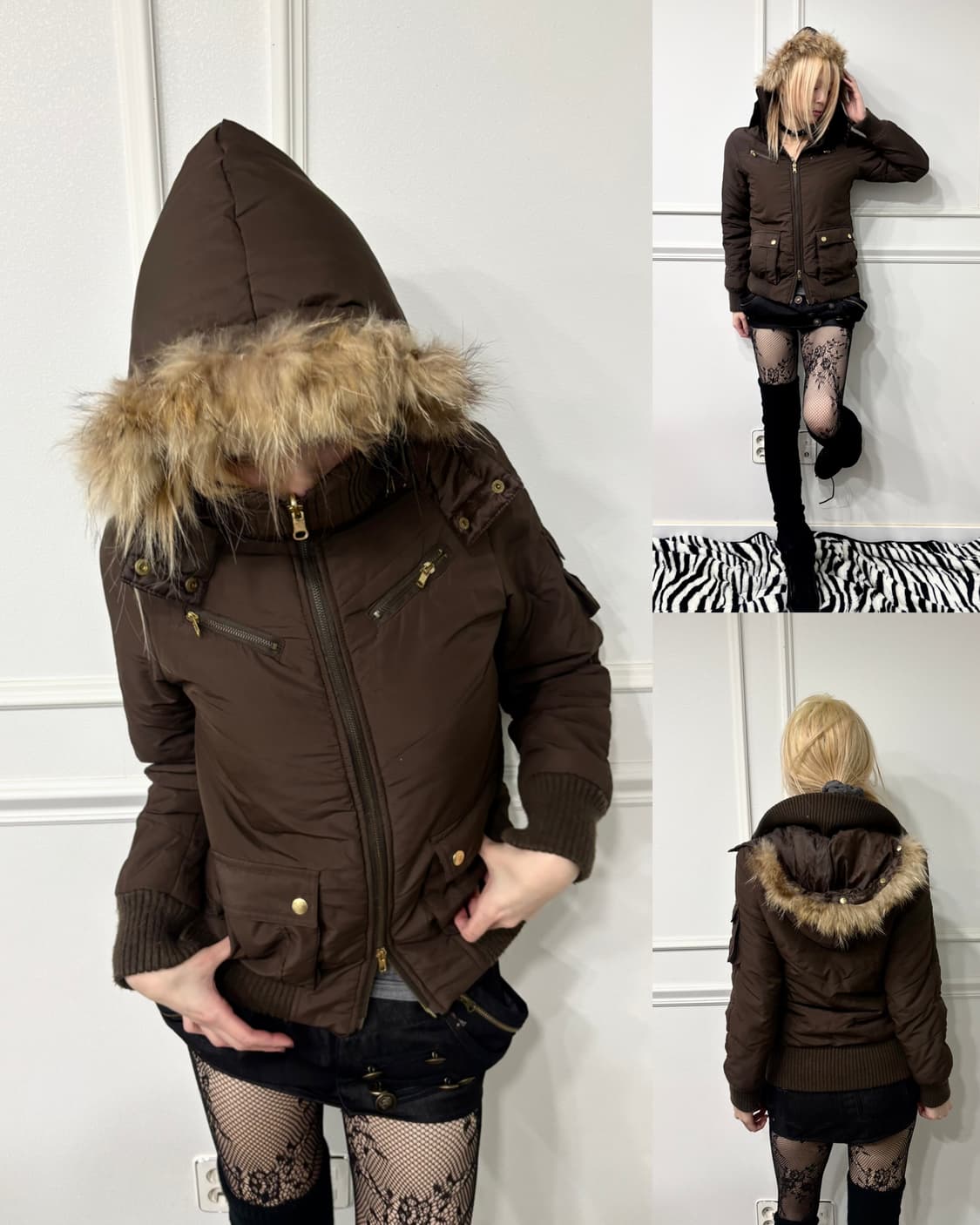 High Neck Design Multi Pocket Brown Fur  상품이미지1