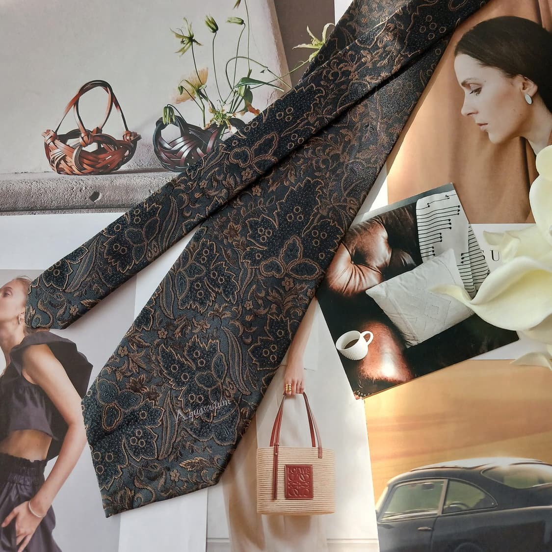 아쿠아스큐텀 실크 플라워 자카드 넥타이 9cm A+~A등급 A18970
 상품이미지3